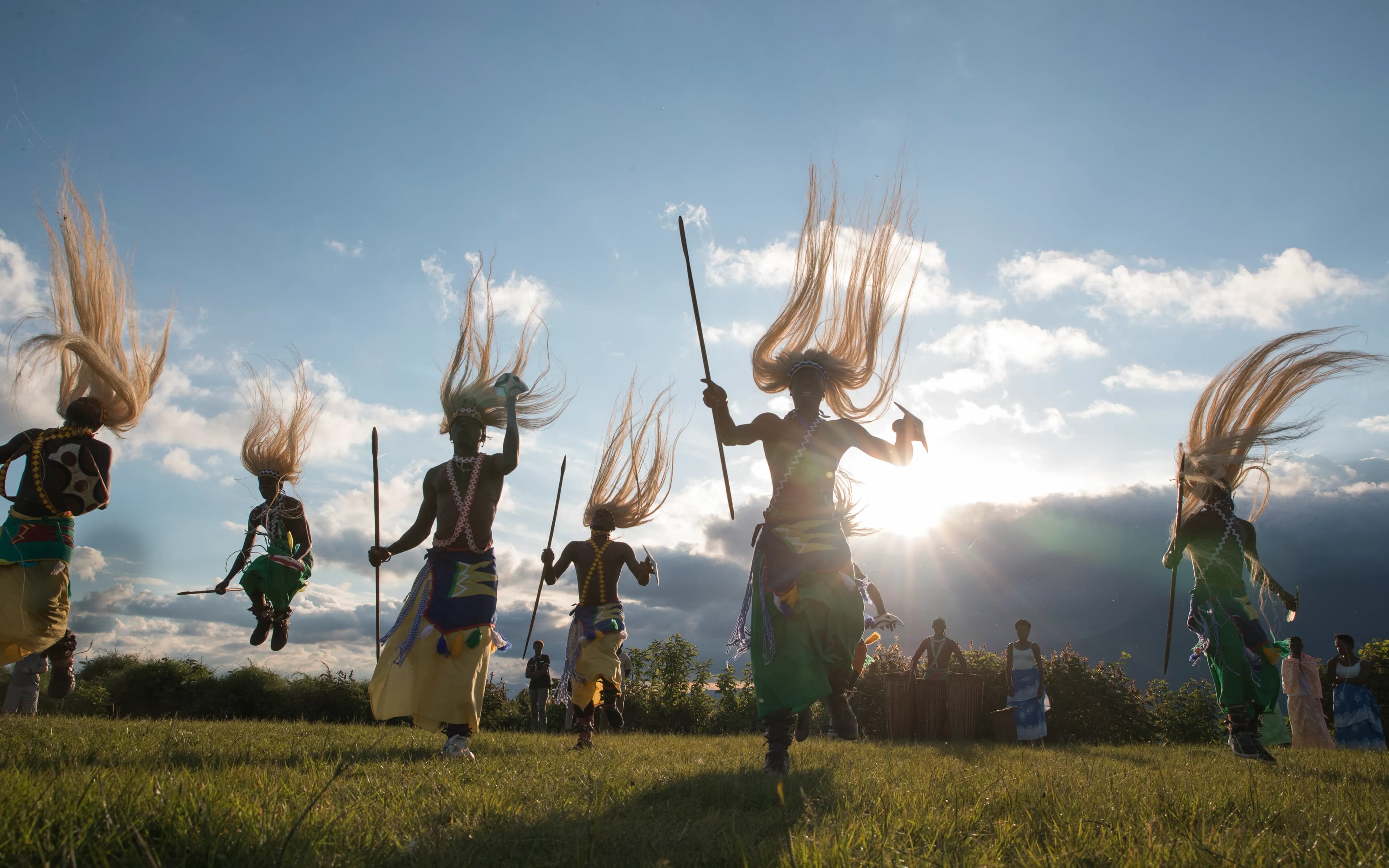 Traditional dancers celebrating with drums