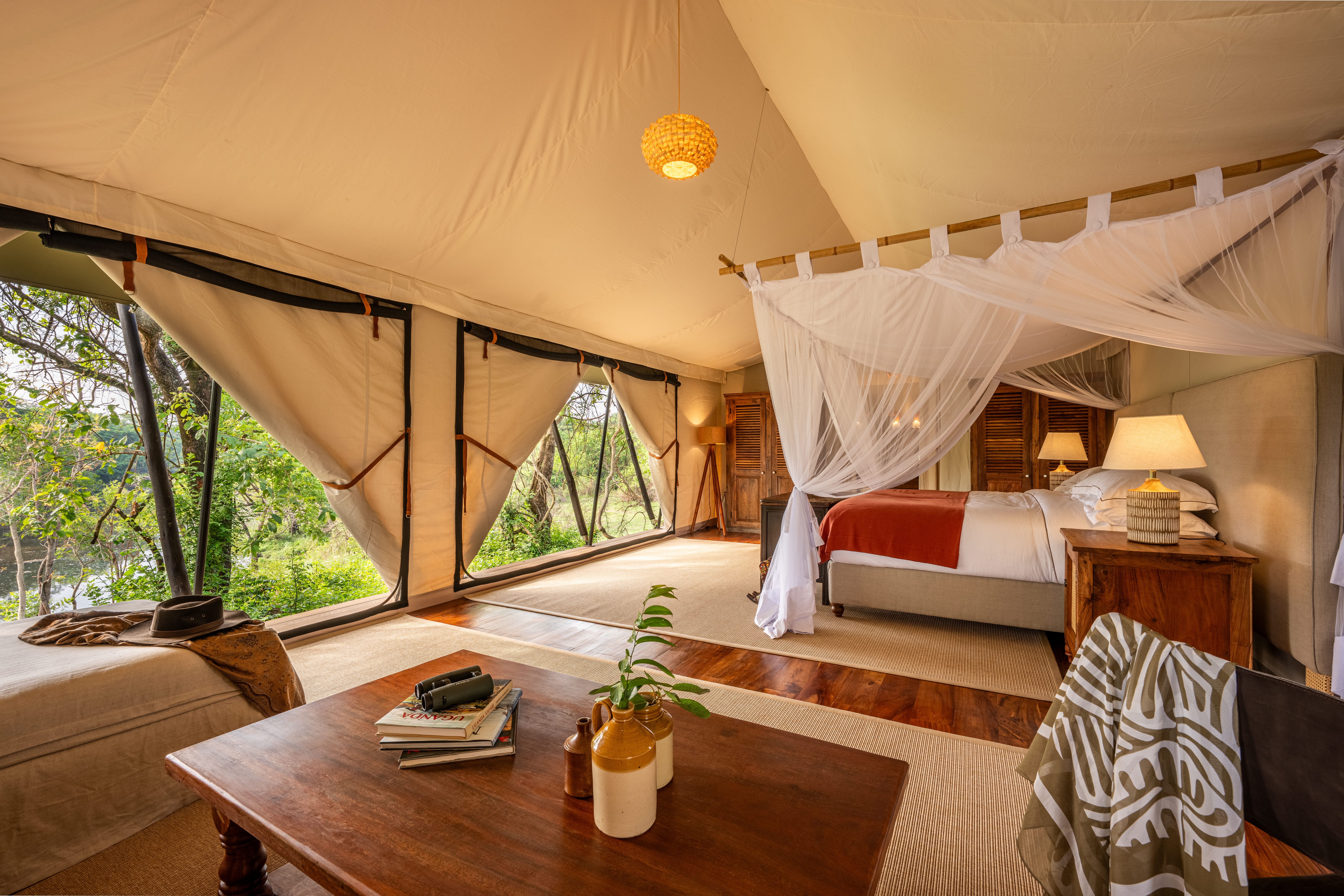 Luxury safari lodge tent interior